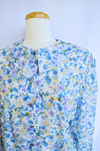 Load image into Gallery viewer, Blue Yellow and Purple Floral Blouse with Peter Pan Collar | M
