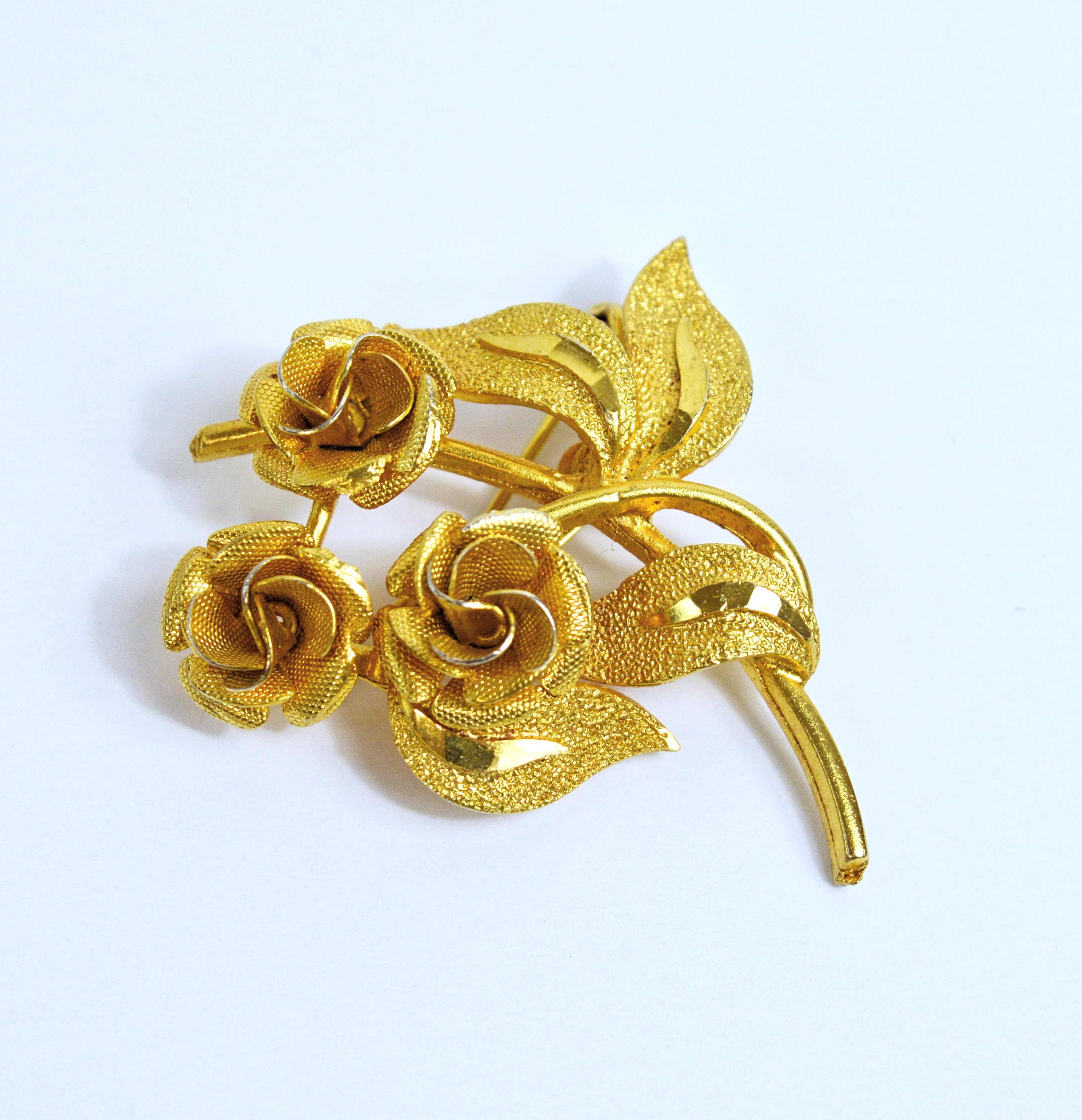 Vintage Signed Coro Goldtone Floral Brooch and Earring Set |1980s