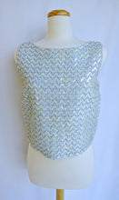 Load image into Gallery viewer, Baby Blue Sleeveless Crop Top with Silver Chevron and Iridescent Sequins | M
