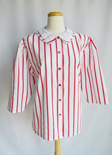 Load image into Gallery viewer, Red and White Striped Blouse with Lace Detailed Collar | Large
