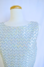 Load image into Gallery viewer, Baby Blue Sleeveless Crop Top with Silver Chevron and Iridescent Sequins | M
