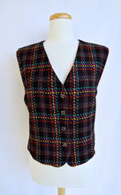 Load image into Gallery viewer, Black and Rainbow Plaid Wool Vest | M-L
