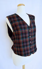 Load image into Gallery viewer, Black and Rainbow Plaid Wool Vest | M-L
