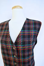 Load image into Gallery viewer, Black and Rainbow Plaid Wool Vest | M-L
