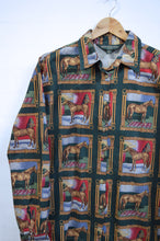 Load image into Gallery viewer, Men&#39;s Western Horse Print Cotton Collared Shirt | M
