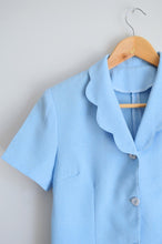 Load image into Gallery viewer, Baby Blue Scalloped Collar Short Sleeve Blouse | S-M
