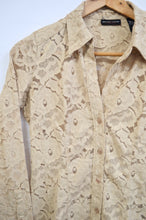 Load image into Gallery viewer, New York and Company Beige Lace Collared Button Up Blouse | XS
