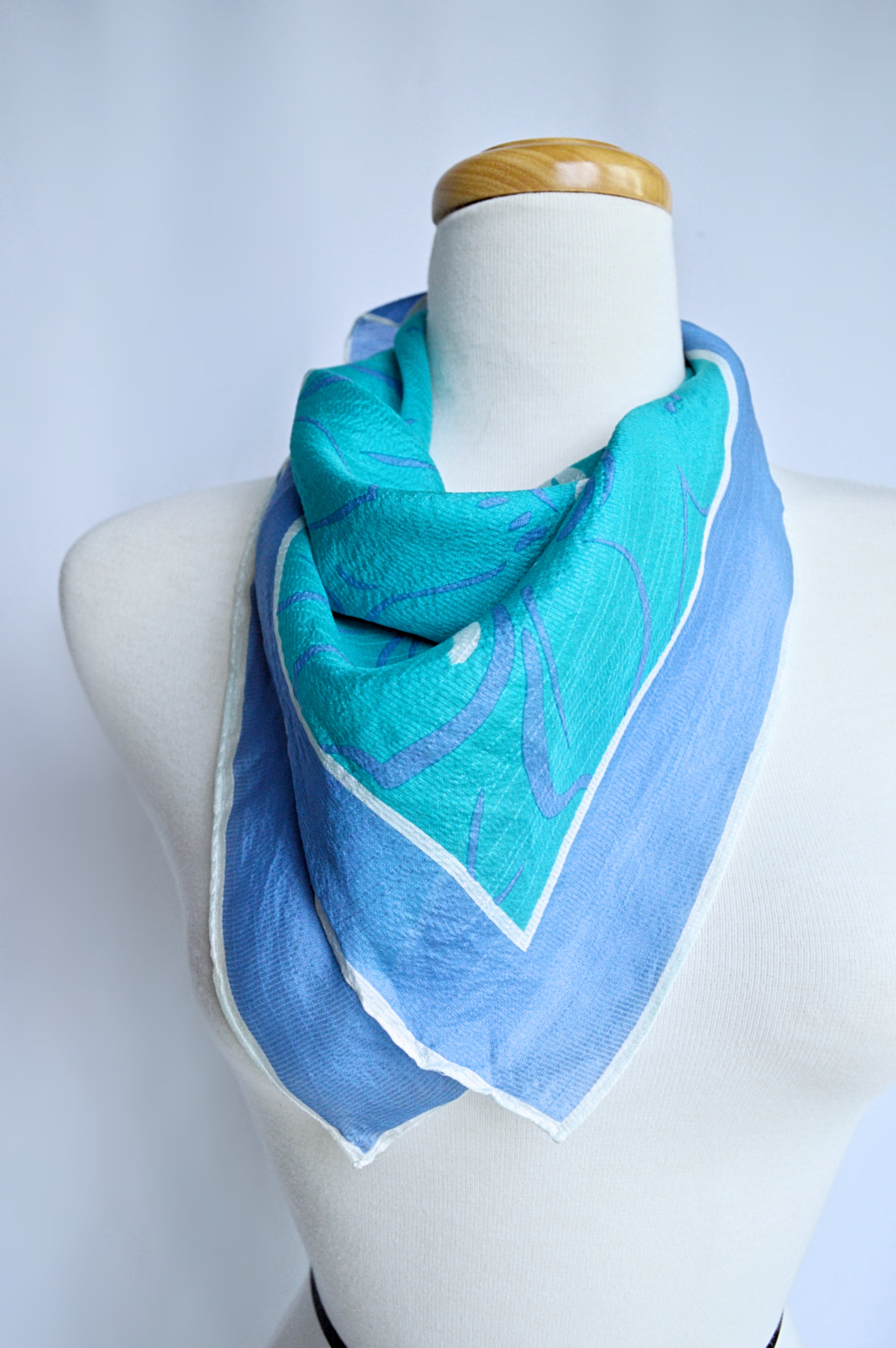 Orton Teal and Blue Floral Silk Scarf