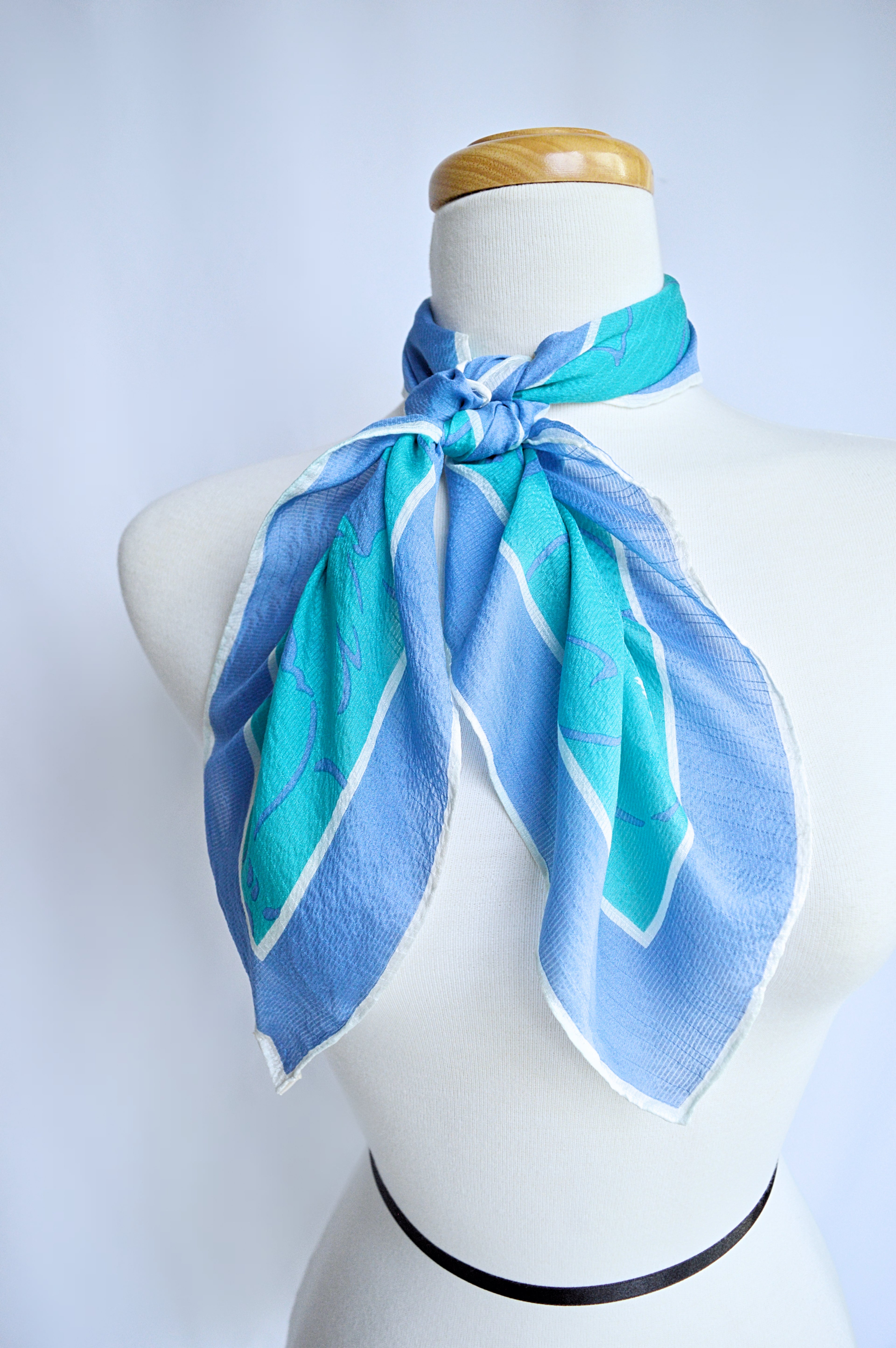 Orton Teal and Blue Floral Silk Scarf