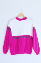 Load image into Gallery viewer, Vintage 1980s Fuchsia and White Colour Block Sweatshirt with Floral Print Detail
