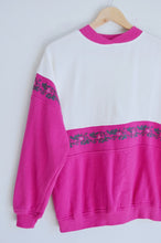 Load image into Gallery viewer, Fuchsia and White Colour Block Sweatshirt with Floral Detail | L-XL
