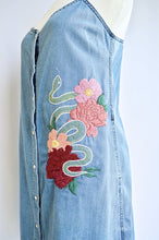 Load image into Gallery viewer, Up-cycled Snake and Flowers Denim Dress | M
