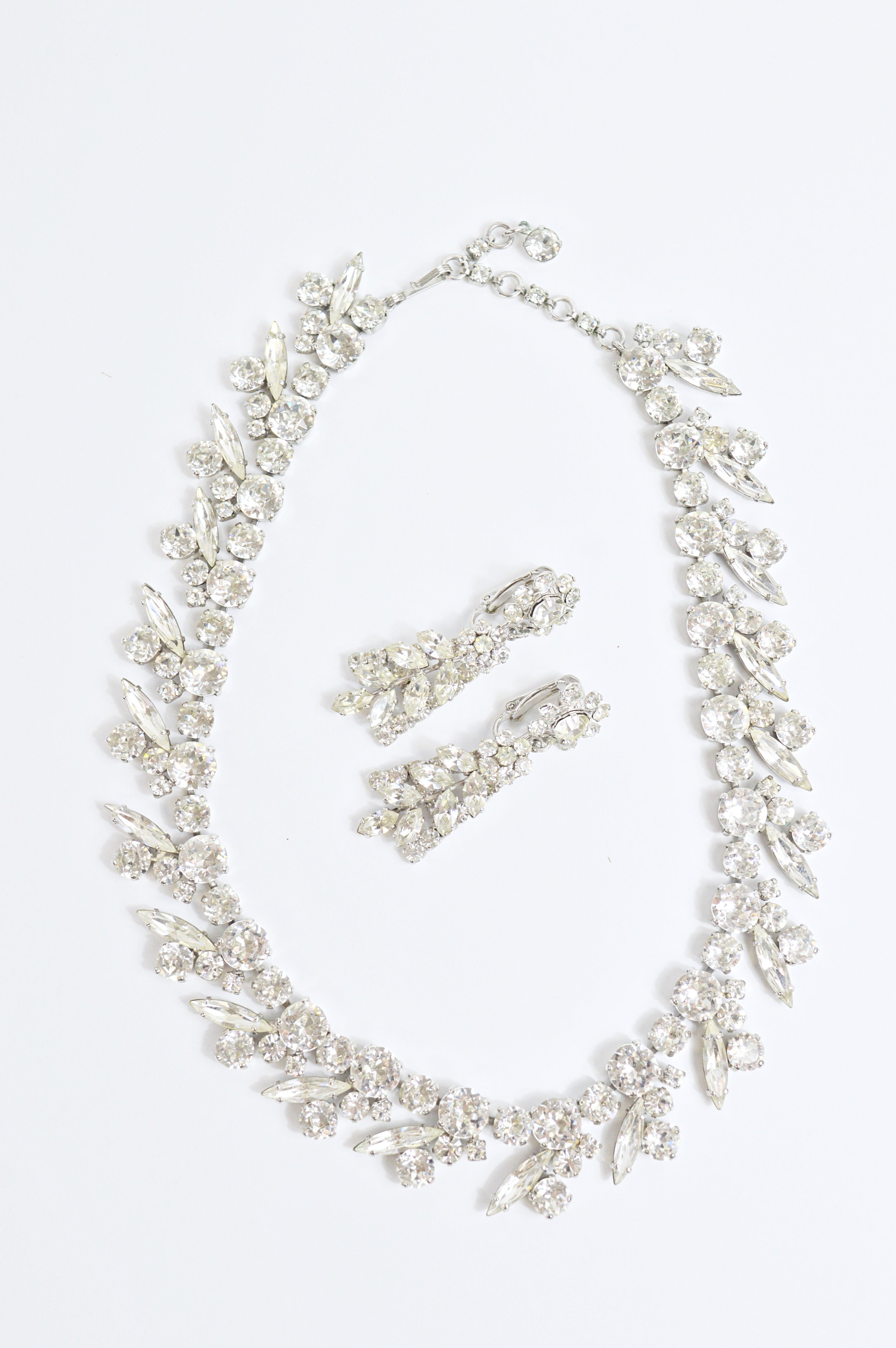 Vintage Sherman Ornate Crystal Necklace and Earring Set | 1950s-1960s