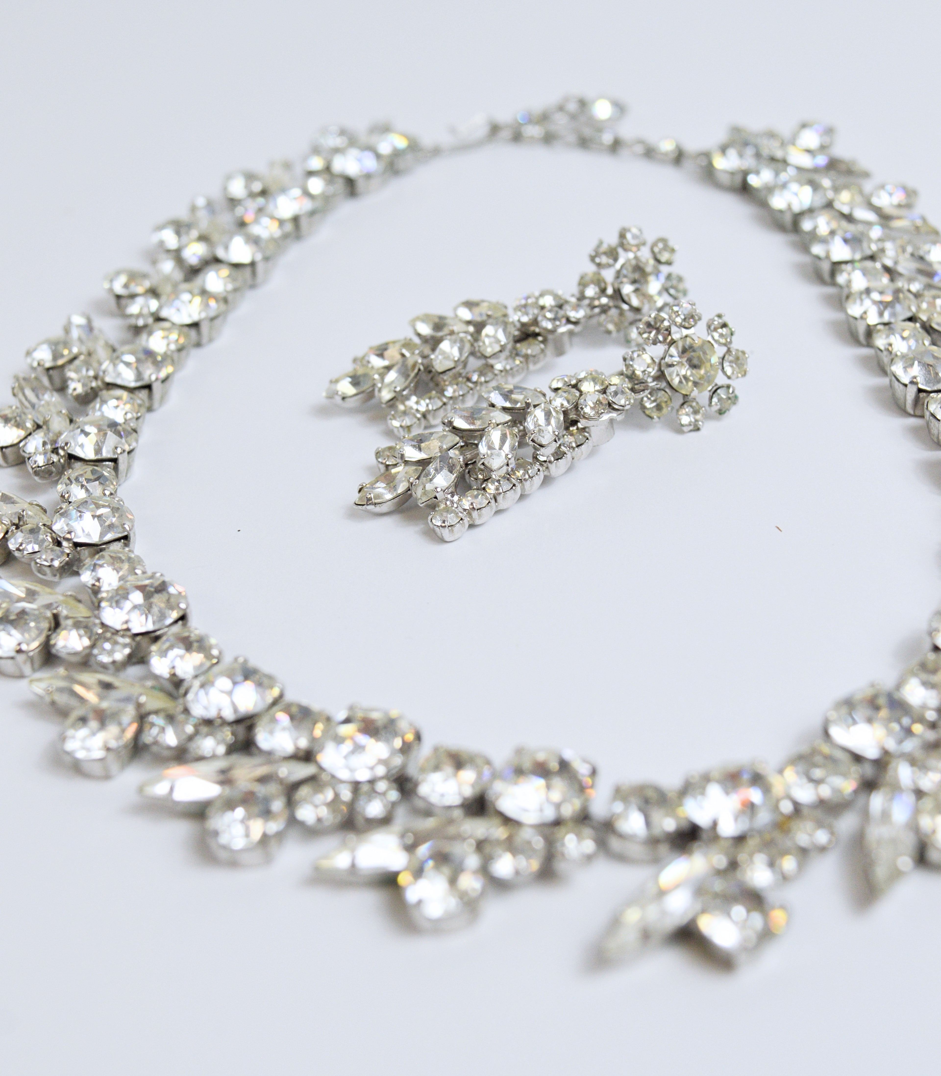 Vintage Sherman Ornate Crystal Necklace and Earring Set | 1950s-1960s