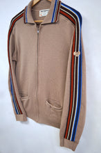 Load image into Gallery viewer, Men&#39;s Beige Wool Collared Cardigan with Racing Stripes | S-M
