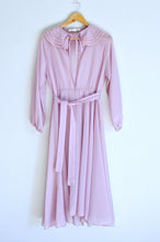 Load image into Gallery viewer, Vintage 1970s Sheer Lilac Ruffled Lace Tie Collar Maxi Dress
