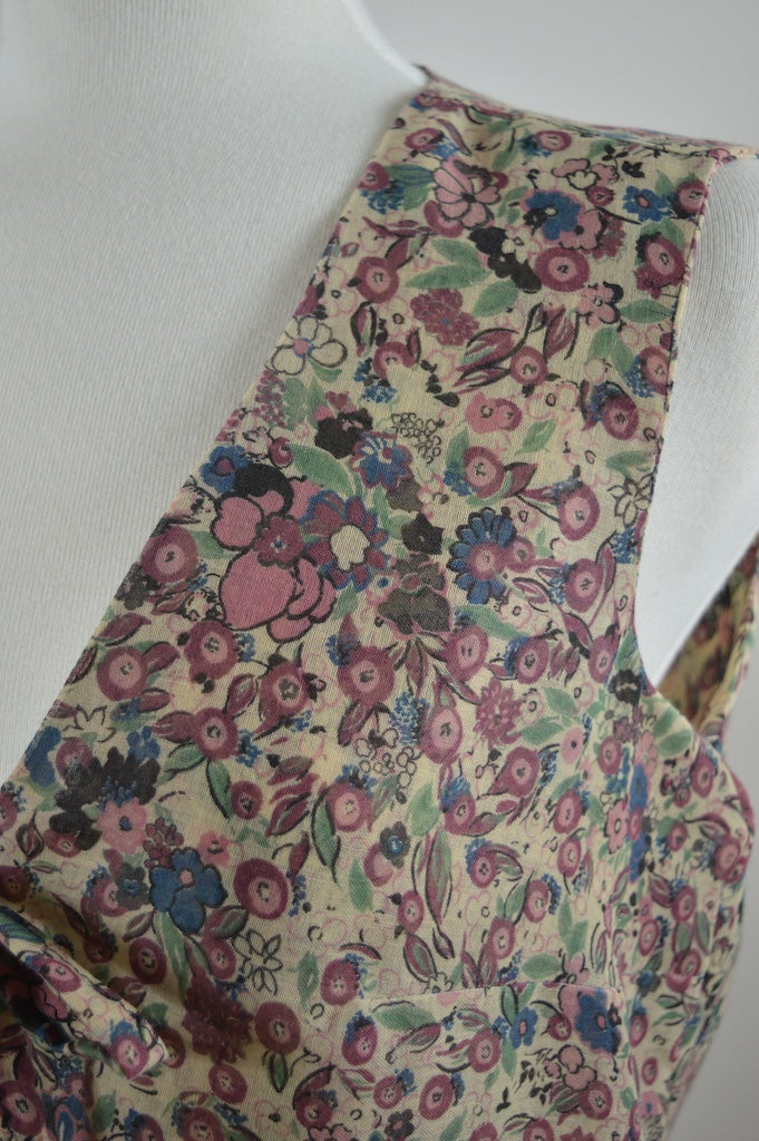 Up-Cycled Handcrafted Blue and Purple Berries and Blooms Tie-Front Vest | Small-Medium