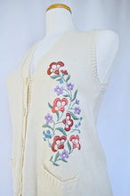 Load image into Gallery viewer, Up-cycled Hand Embroidered Vintage Wool Vest with Pastel Floral Embroidery | S
