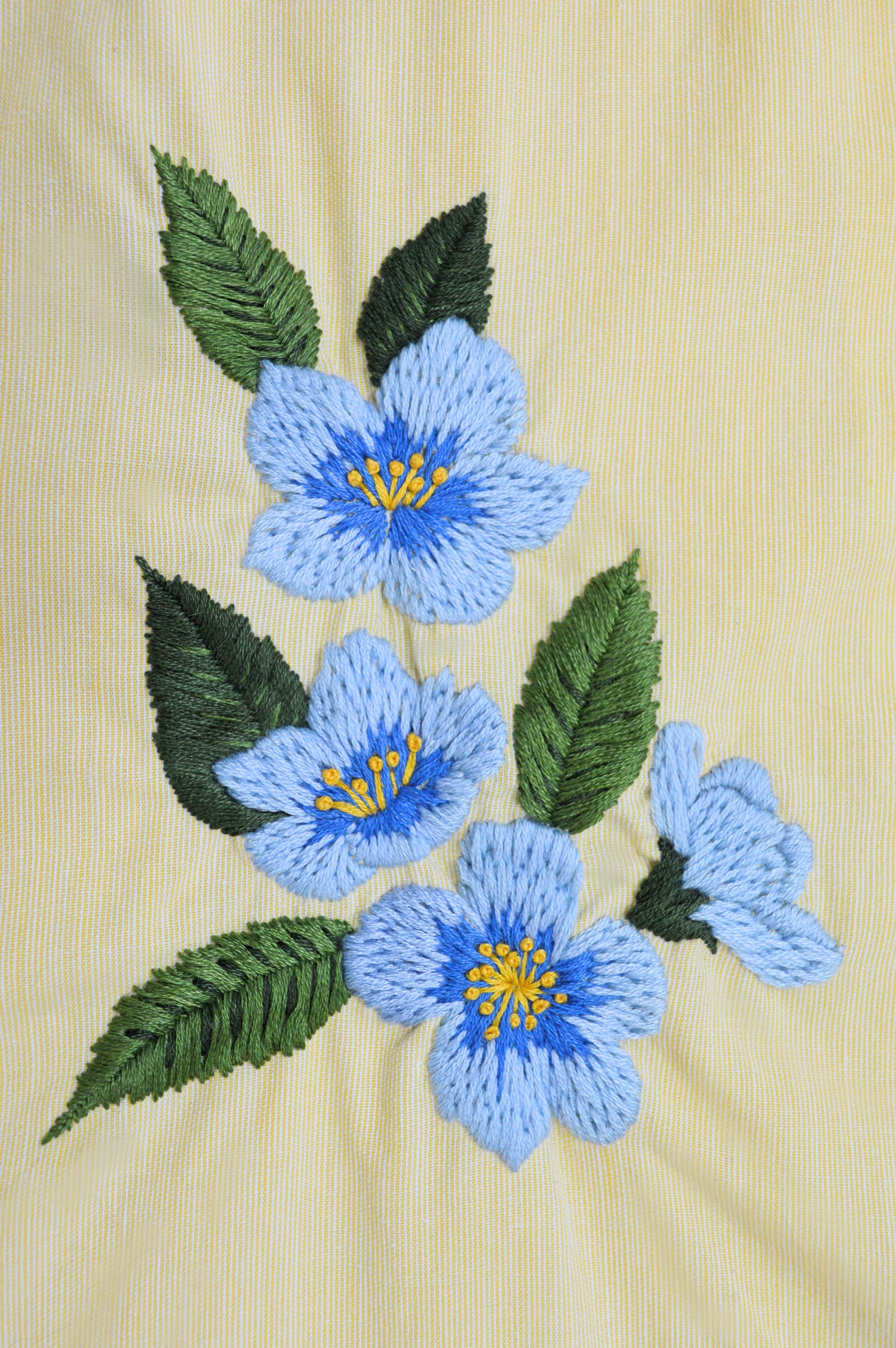 Men's Up-Cycled Hand Embroidered Forget-me-not Oxford Shirt | Large