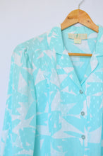 Load image into Gallery viewer, Bright Blue Geometric Print Satin Blouse | M-L
