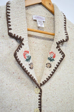 Load image into Gallery viewer, Marled Beige Cotton Cardigan with Embroidered Flowers | M
