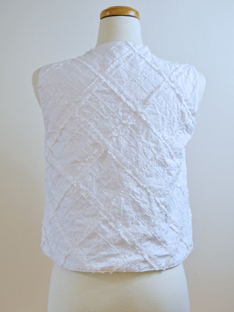 Up-cycled Handcrafted Checkered White Frill Tie-Front Vest | Small