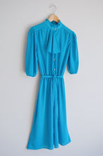 Load image into Gallery viewer, Bright Blue Ruffle Collared Dress with Faux Scarf | XS

