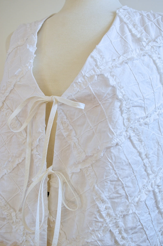 Up-cycled Handcrafted Checkered White Frill Tie-Front Vest | Small