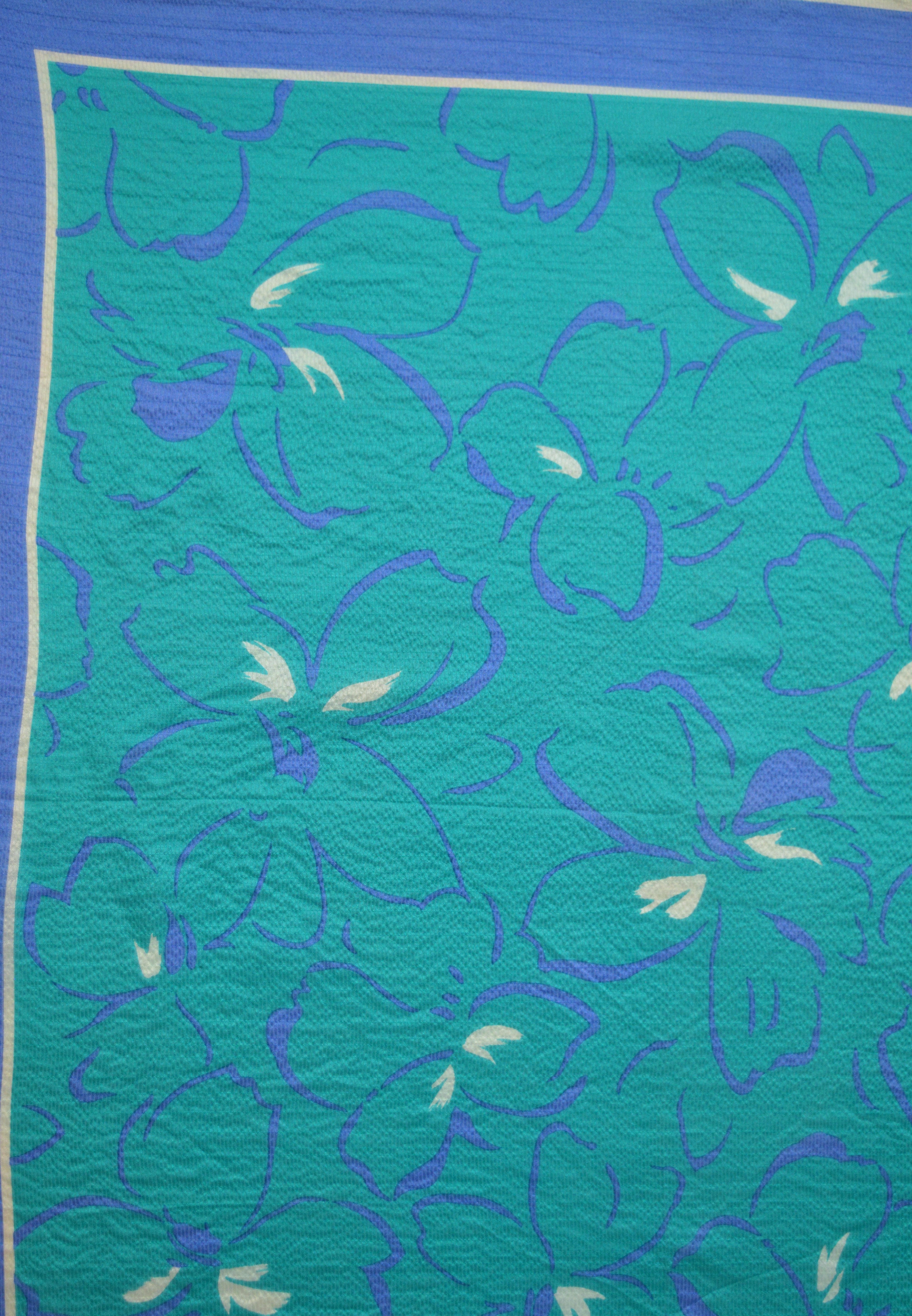 Orton Teal and Blue Floral Silk Scarf