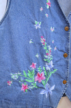 Load image into Gallery viewer, Pink and Blue Floral Embroidered Denim Vest | XL
