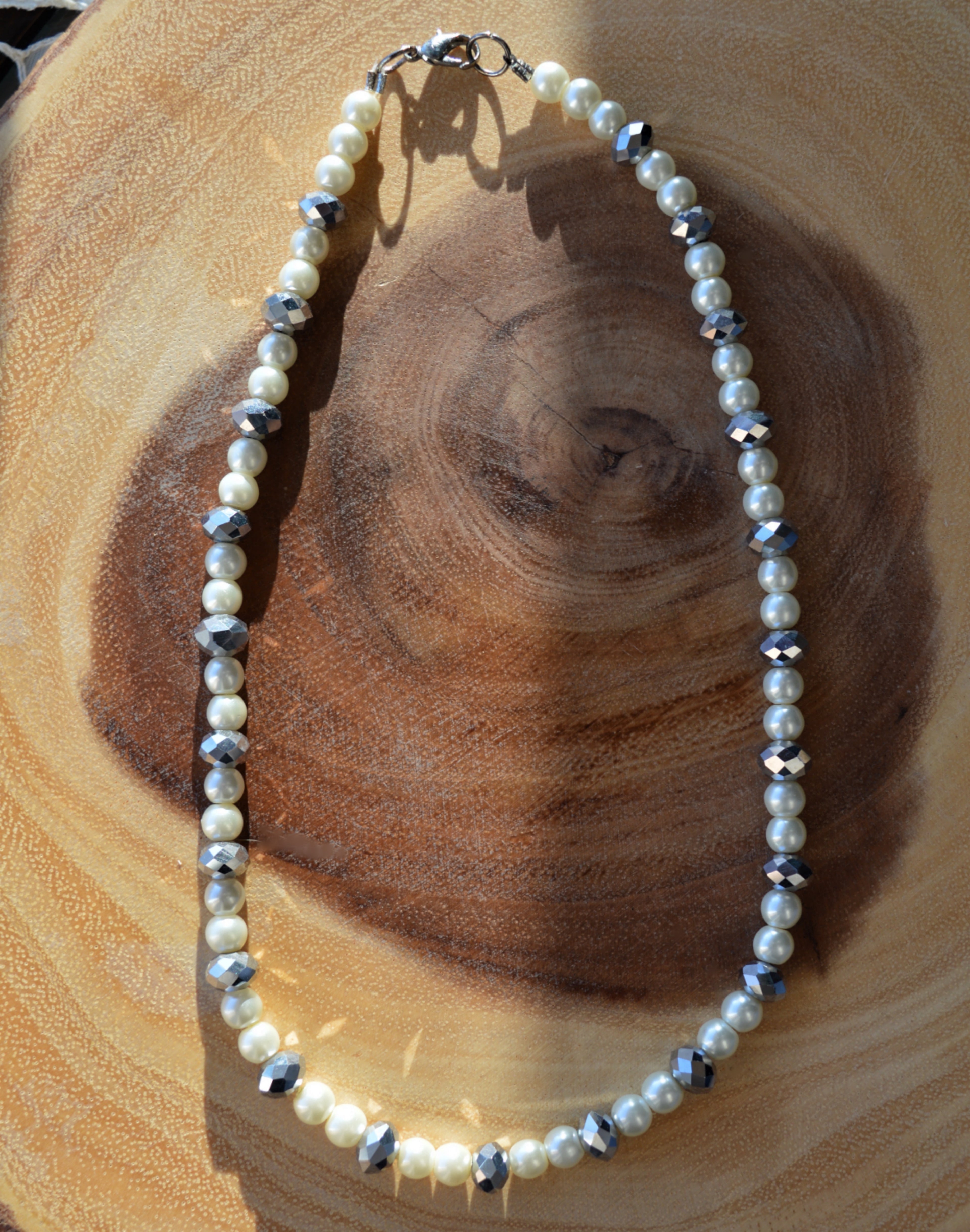 Up-cycled Faux Pearl and Hematite Beaded Necklace