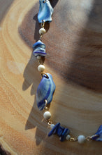 Load image into Gallery viewer, Up-cycled Marbled Blue Asymmetrical Glass Bead Necklace
