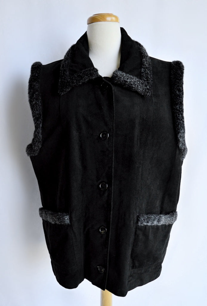 DC Collection Leather Vest with Faux Fur Trim | Extra-Large