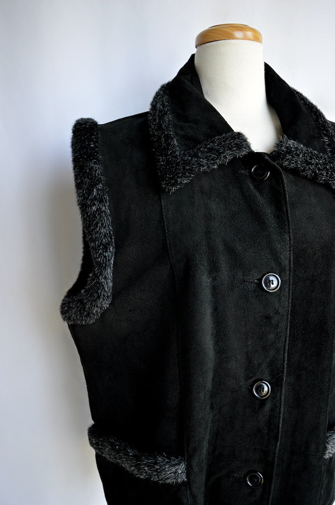 DC Collection Leather Vest with Faux Fur Trim | Extra-Large
