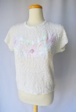 Load image into Gallery viewer, Textured Knit Short Sleeve Sweater with Floral Applique | Medium
