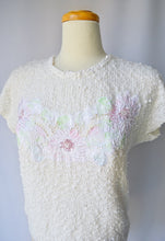 Load image into Gallery viewer, Textured Knit Short Sleeve Sweater with Floral Applique | Medium
