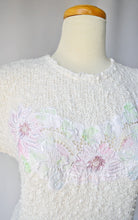 Load image into Gallery viewer, Textured Knit Short Sleeve Sweater with Floral Applique | Medium
