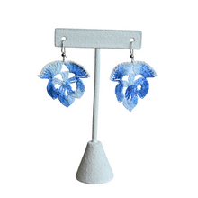 Load image into Gallery viewer, Up-cycled Handcrafted Blue Floral Doily Dangle Earrings
