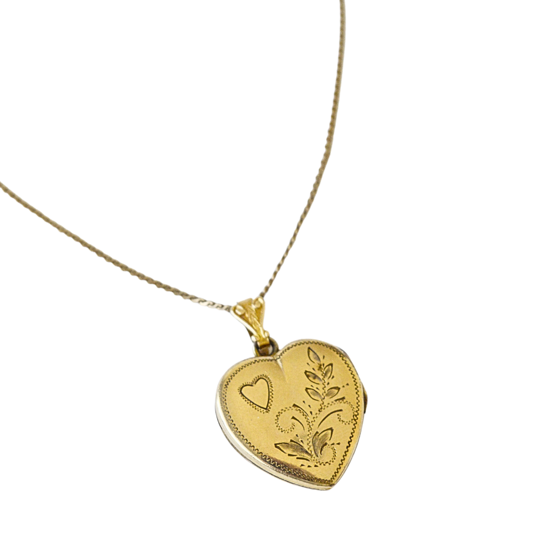Vintage Etched Gold Plated Locket on Chain