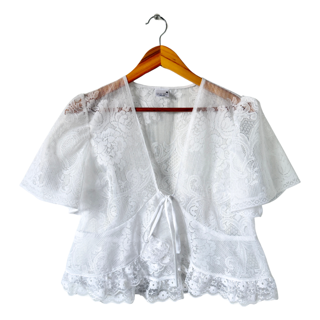 Recycle Floral Lace Peplum Blouse with Ruffled Hem | Large