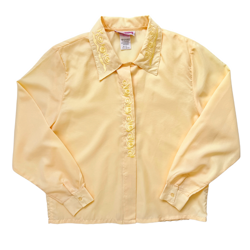 Vintage 1980s-1990s Functionals Yellow Floral Embroidered Blouse | Large