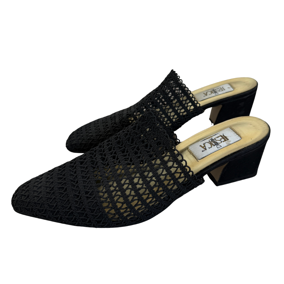 Vintage 90s Jessica Black Woven Pointed Toe Mules | 10