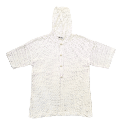 Vintage 1980s-1990s Niki White Lace Hooded Short-Sleeve Coverup Medium Large