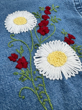 Load image into Gallery viewer, Men&#39;s Upcycled Daisy and Red Flowers Hand Embroidered Denim Shirt | L
