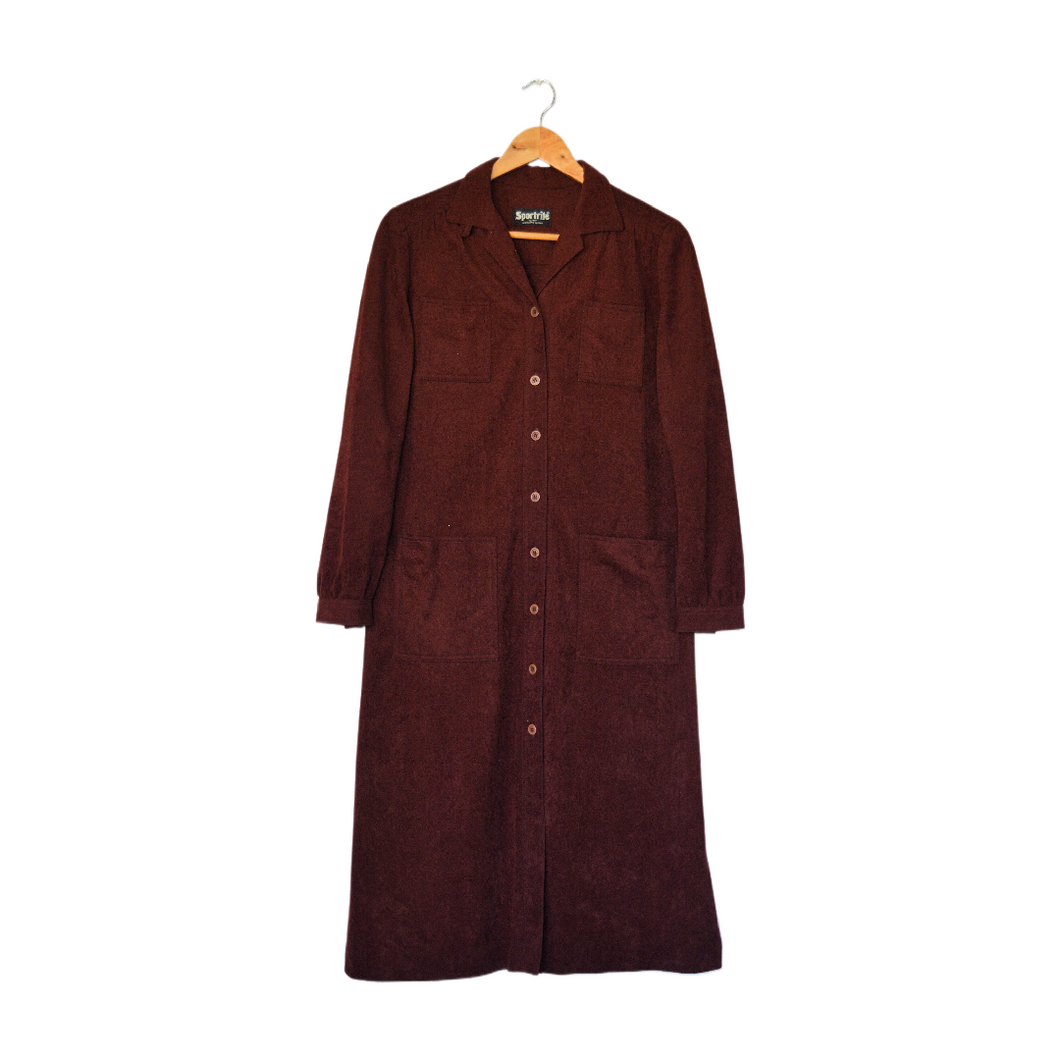 Vintage 1970s Maroon Faux Suede Shirtdress
