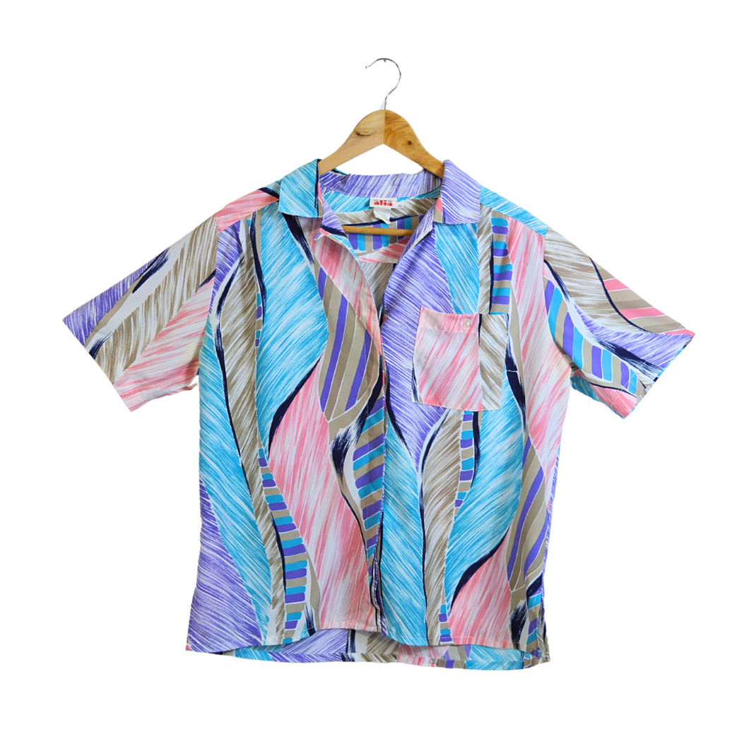 Pink Purple and Blue Pastel Resort Shirt Blouse | 1980s-1990s | Extra-Large