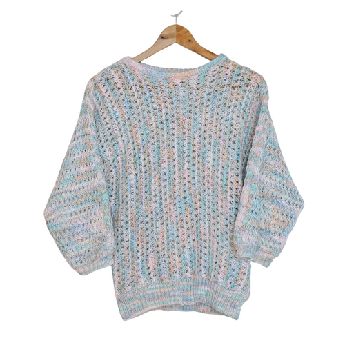 Vintage Pastel Crochet Sweater | Small-Medium 1980s JS Fashions