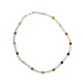 Up-cycled Hand-crafted Necklace with Multi-Coloured Rainbow Beads and Textured Pearl Beads
