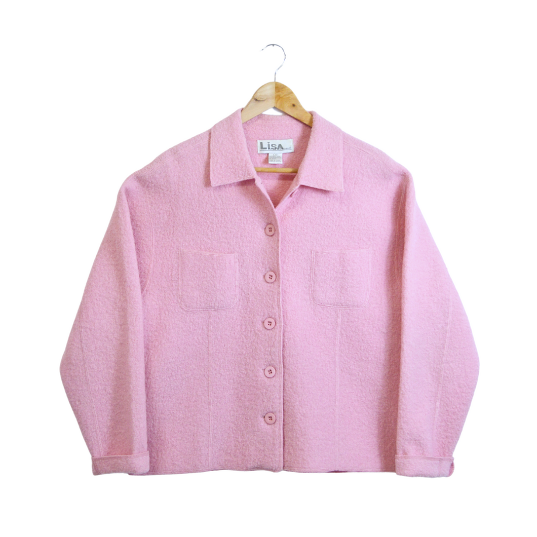 Baby Pink Brushed Wool Blazer | 1980s | Large