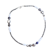 Load image into Gallery viewer, Up-cycled Hand Crafted Silver White Marble and Blue Beaded Short Layering Necklace
